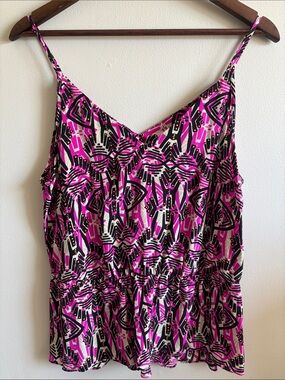 Amanda Uprichard Pink Geometric Print Babydoll Cami Top Large